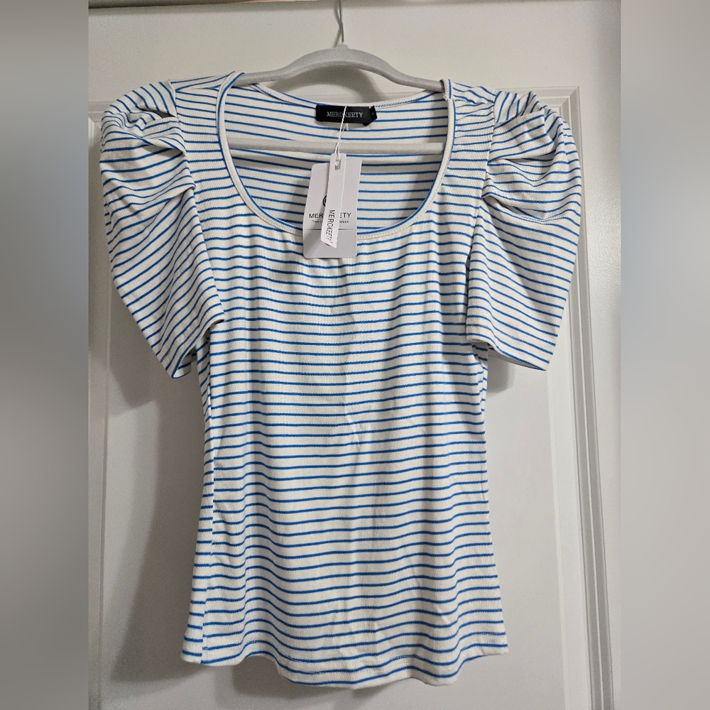 Blue and White Striped Women's Top